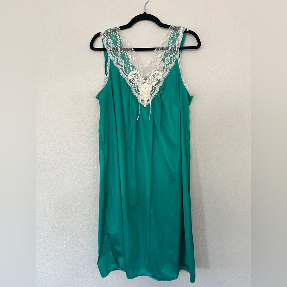 Vintage Emerald Green Lace Slip Dress